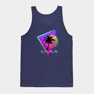 Vaporwave Palm Sunset 80s 90s Retro Glitch Aesthetic Tank Top